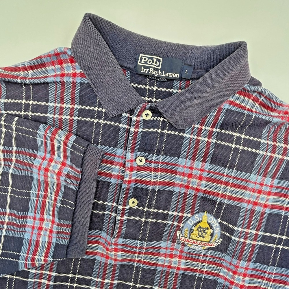 Vintage 1997 U.S. Open Tommy Hilfiger Men's Lg Golf Polo Plaid 100% Cotton USA